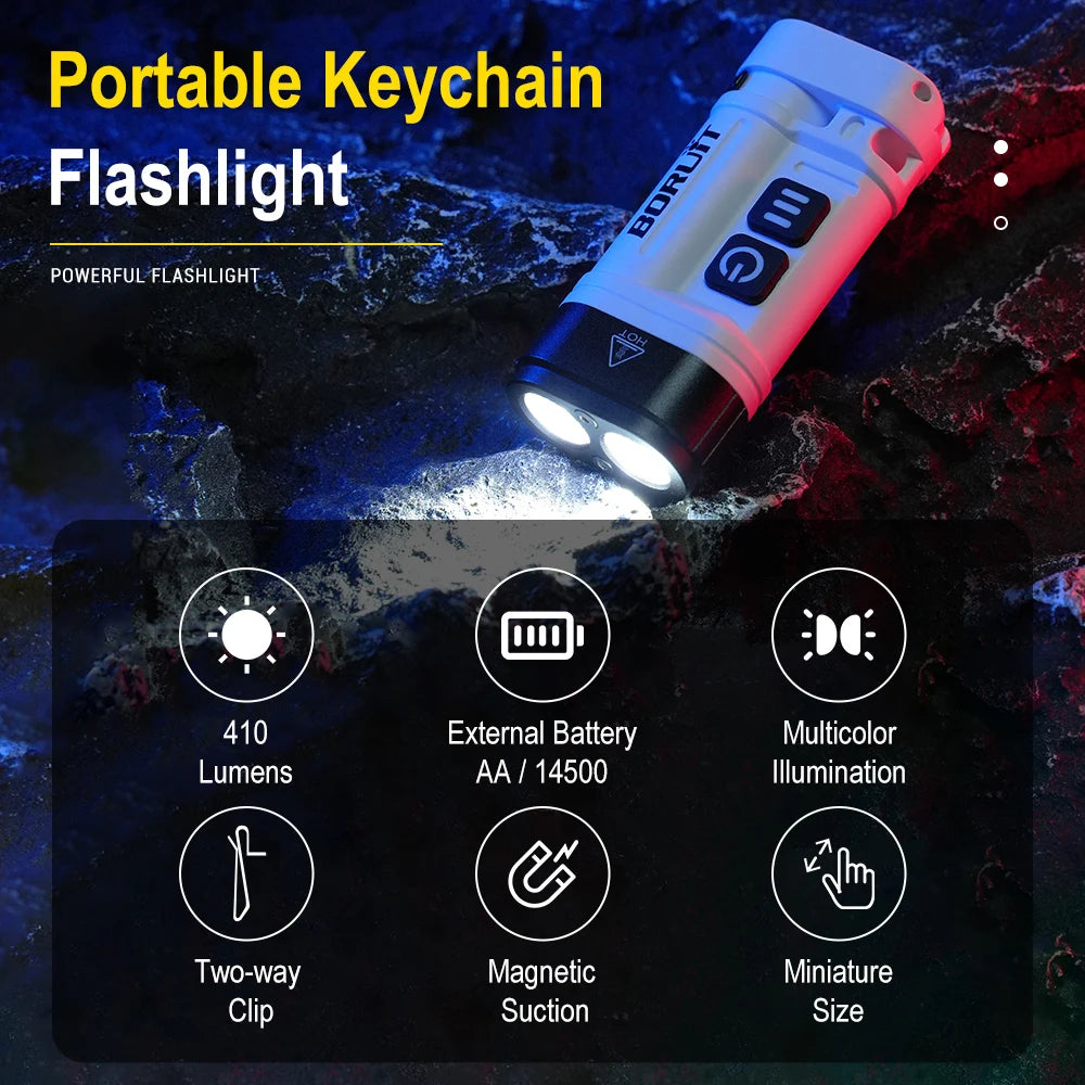 Linterna EDC LED 880LM BORUiT U10 con Imán, Clip y RGB IPX4