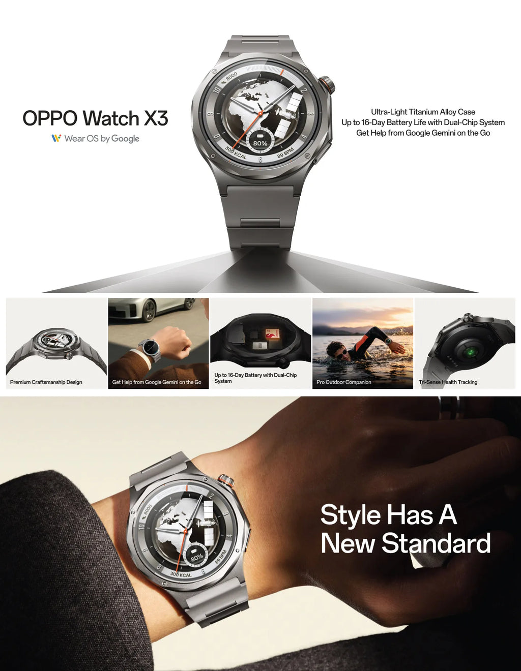 OPPO Watch X3 Reloj Inteligente AMOLED Titanio
