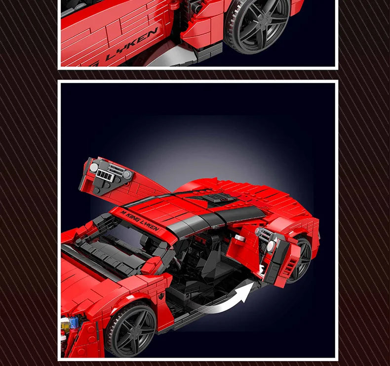 Con caja Original, coches de juguete técnicos, coche de carreras deportivo Lykan rojo, conjunto de bloques de construcción, juego de ladrillos para coche, regalo de Navidad para niños