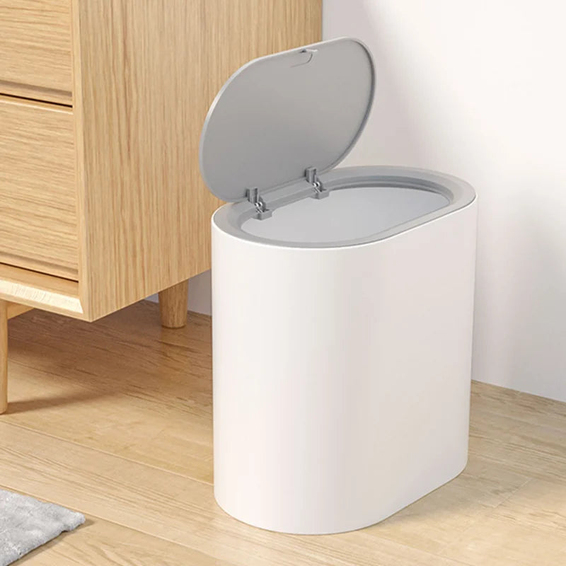 Cubo de basura tipo prensa con tapa, impermeable para baño y hogar