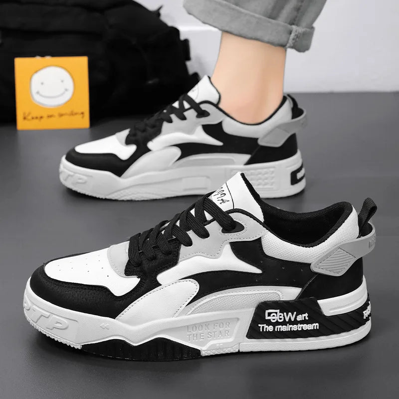 Zapatillas de deporte de otoño para hombre, zapatos de plataforma cómodos, zapatos vulcanizados con cordones de tendencia, Zapatillas informales blancas