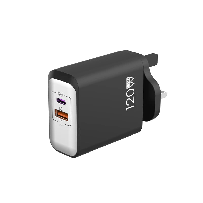 Cargador GaN 120W A+C EU/US/UK con Carga Rápida para Móviles
