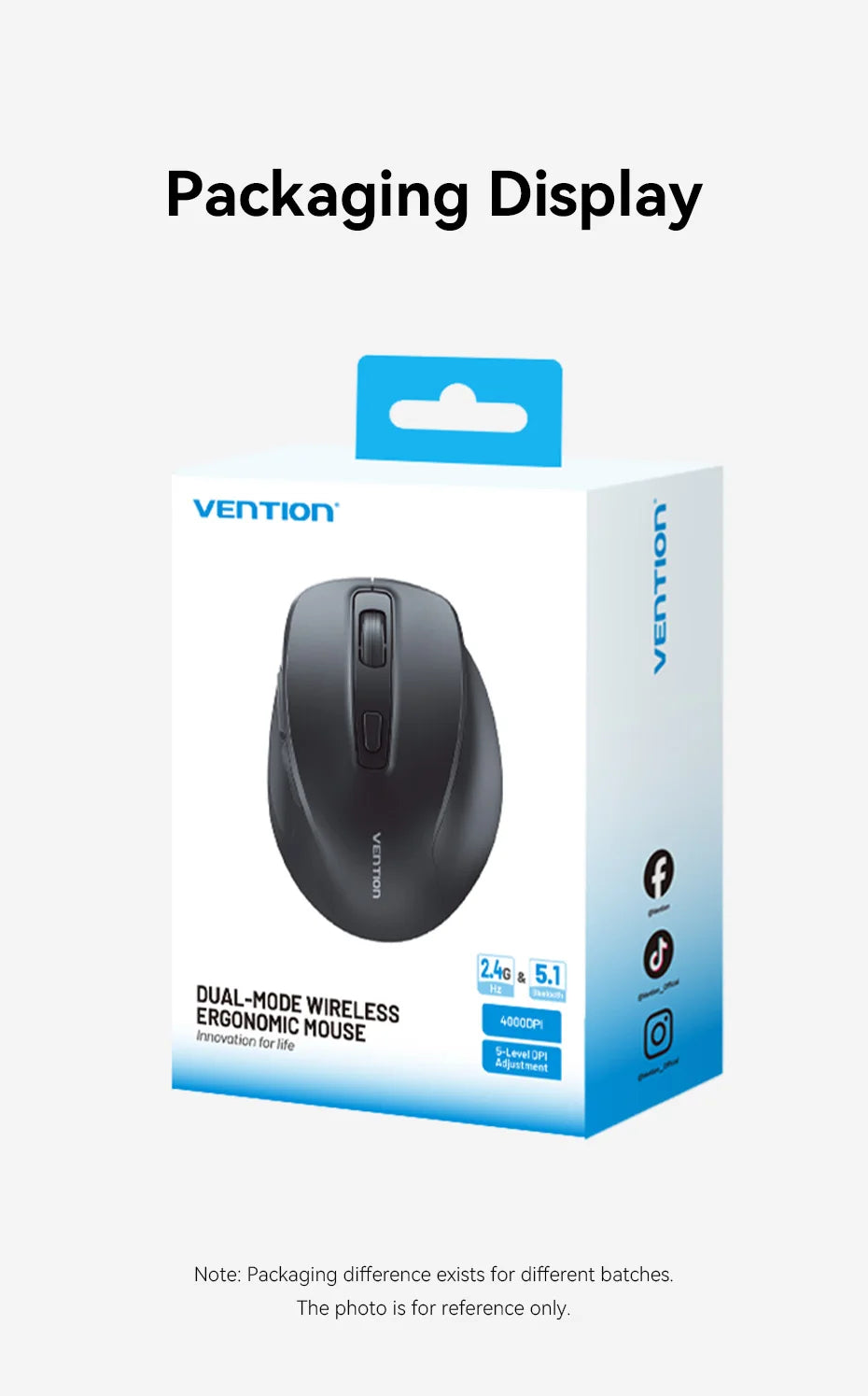Vention-ratón inalámbrico Bluetooth 5,1, USB 2,4G, modo Dual, ergonómico, 4000 DPI, silencioso, 6 botones, para MacBook, tableta, portátil, PC