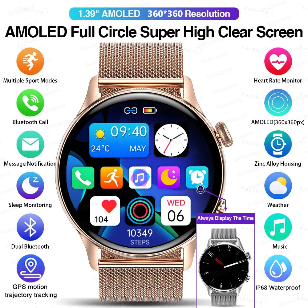 Reloj Inteligente 2026 para Mujer, Pantalla AMOLED HD, Siempre Encendida, Llamadas Bluetooth, Resistente al Agua IP68, GPS, Reloj Inteligente para Hombre, Compatible con Android e iOS