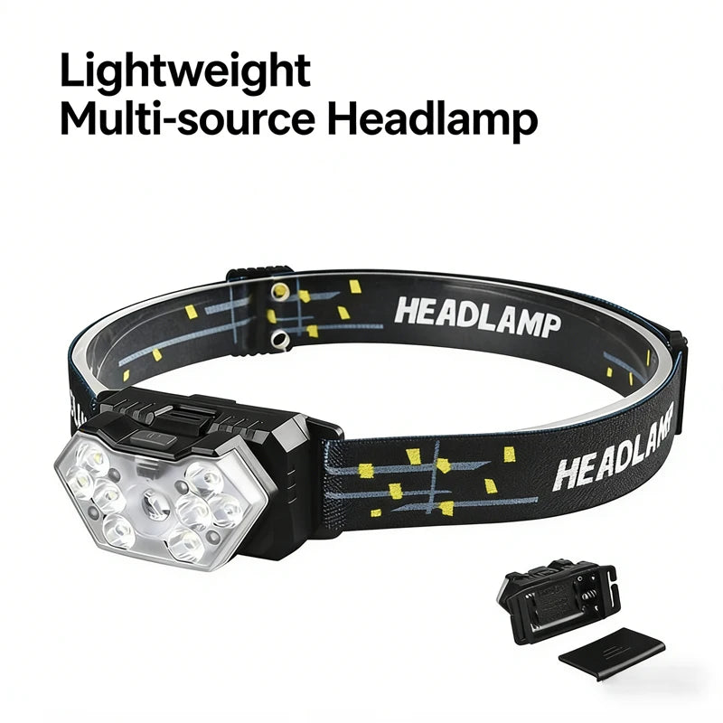 Linterna frontal 9 LED potente y portátil para camping y pesca