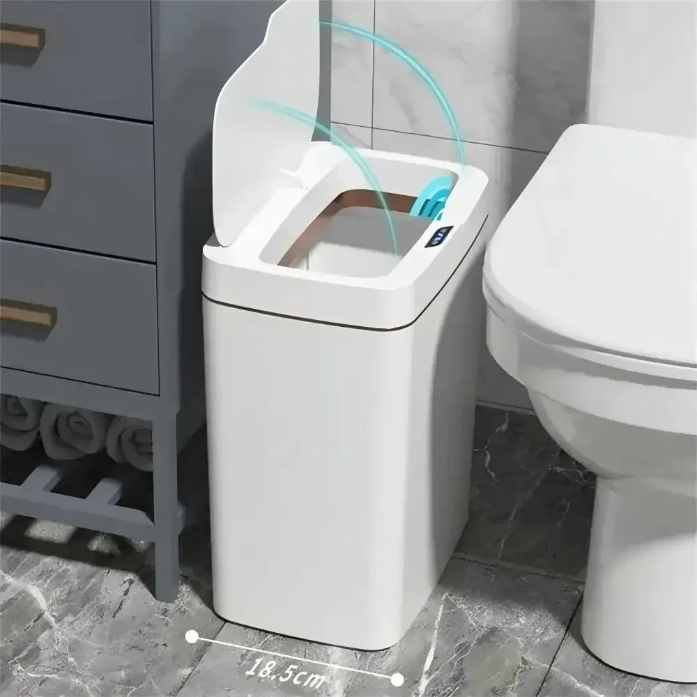Cubo de Basura Automático con Sensor 15L, Contenedor de Basura Inteligente sin Contacto, Cubo de Basura Electrónico Impermeable Blanco, Moderno para el Hogar y el Baño