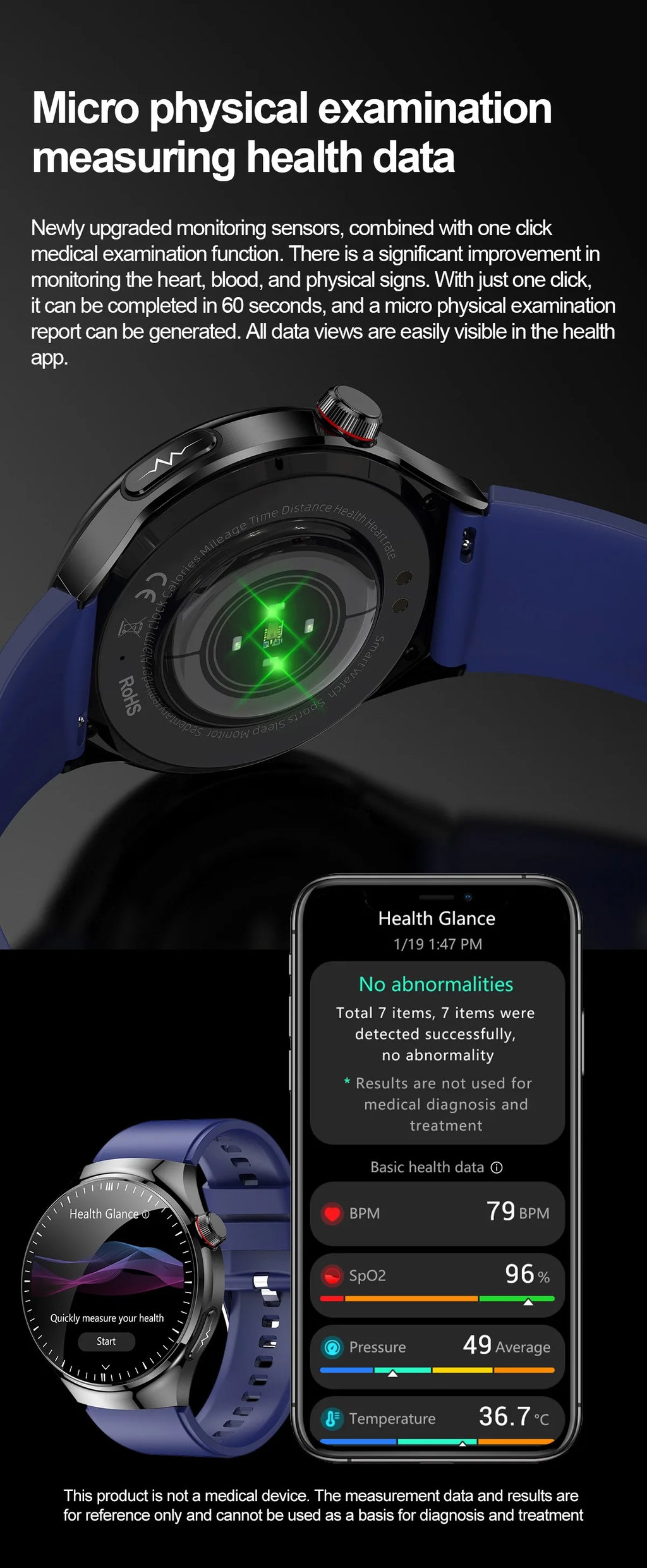 Reloj Inteligente Médico ECG Glucosa Ácido Úrico