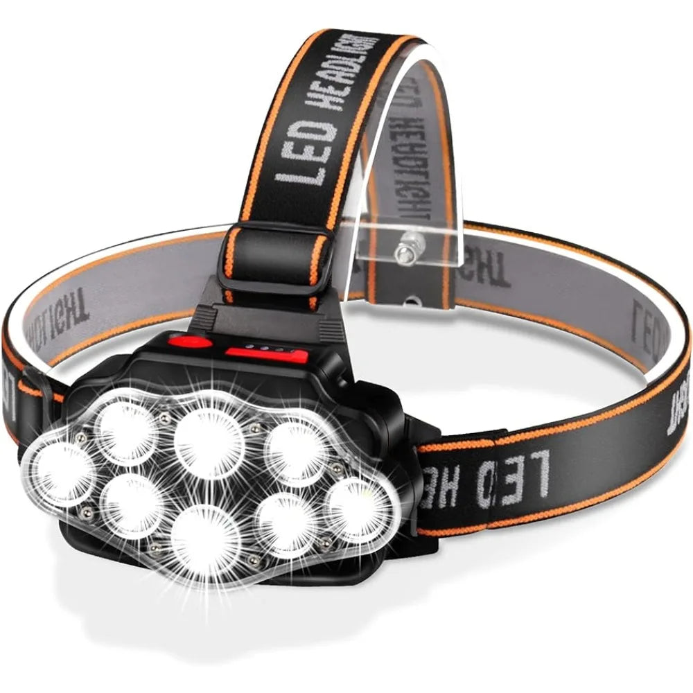 Linterna Frontal LED Recargable USB 8 Focos Impermeable IPX4