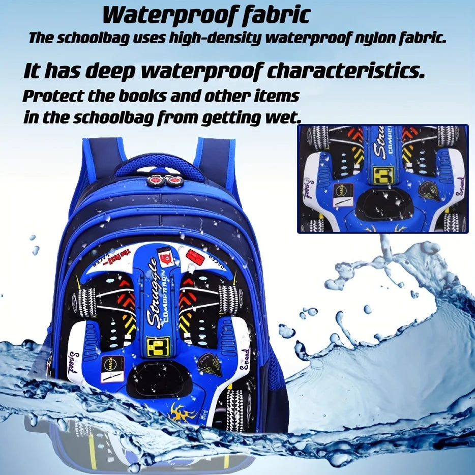 Mochila ligera impermeable para coche 3D, mochila preescolar para niños pequeños, mochila escolar para niños y niñas, primaria, roja y azul