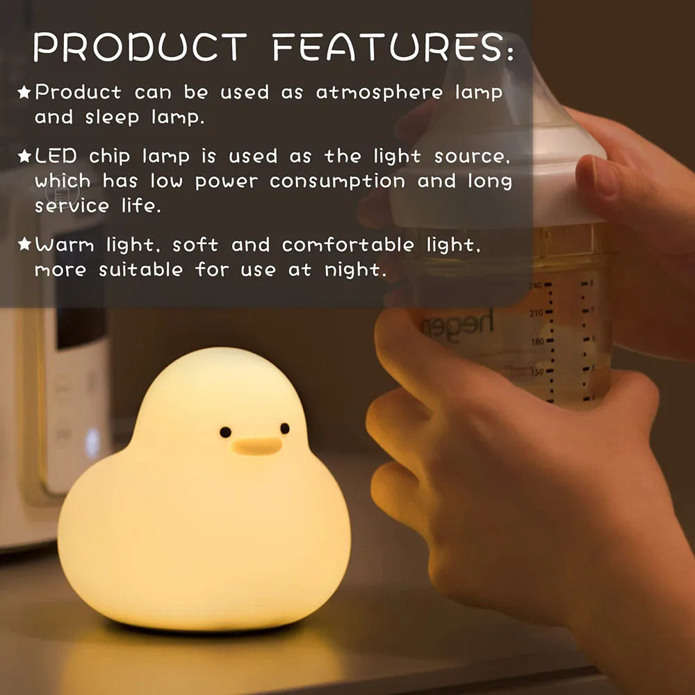 Bonita luz nocturna de pato, lámpara LED Kawaii, luz nocturna recargable por USB, lámpara nocturna táctil para habitación, artefacto de descompresión para protección ocular