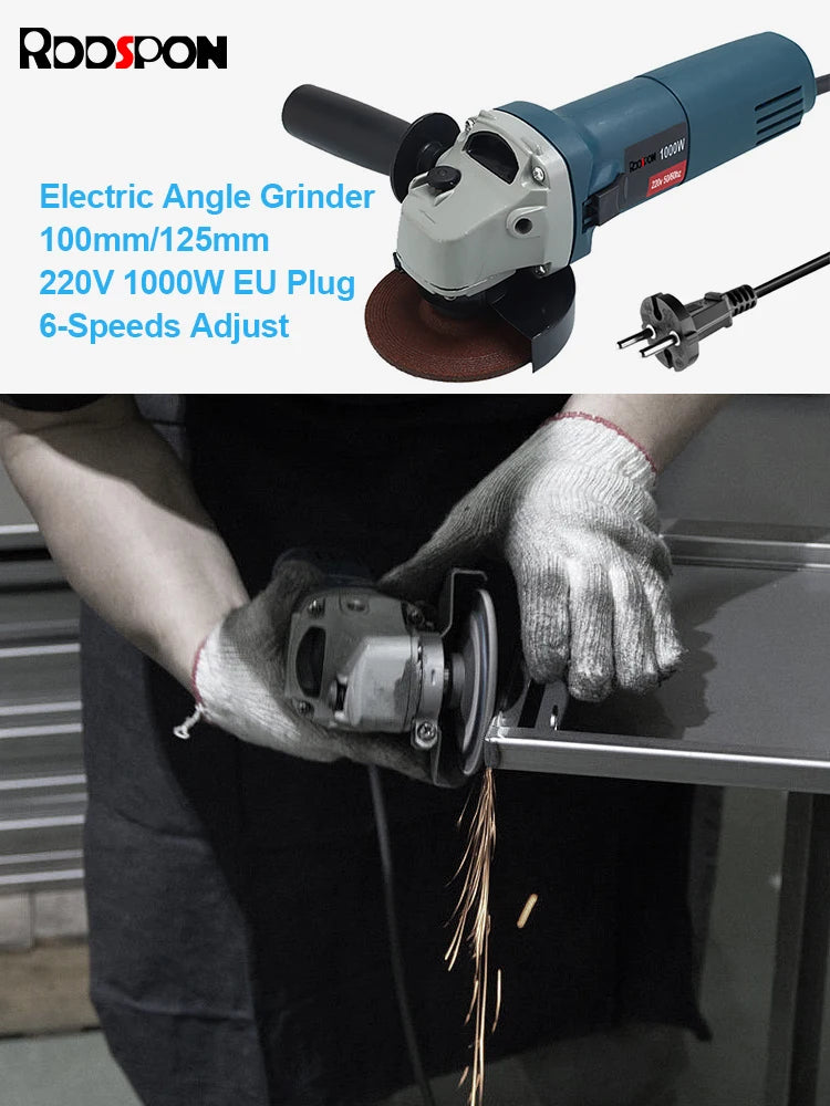 Amoladora angular eléctrica de 1000W, amoladora con cable de 220V, 6 velocidades, 100/125mm, herramientas eléctricas de pulido y corte