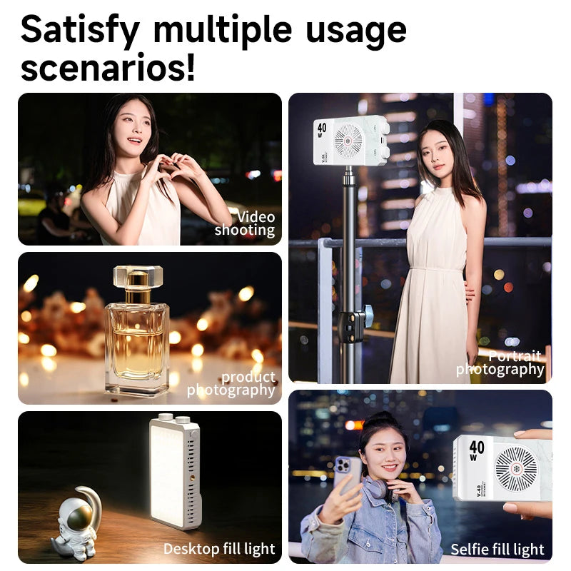 Luz LED para cámara de 40W, luz de relleno portátil de 2800K-9000K, lámpara de vídeo con mango, Panel de luz portátil para fotografía
