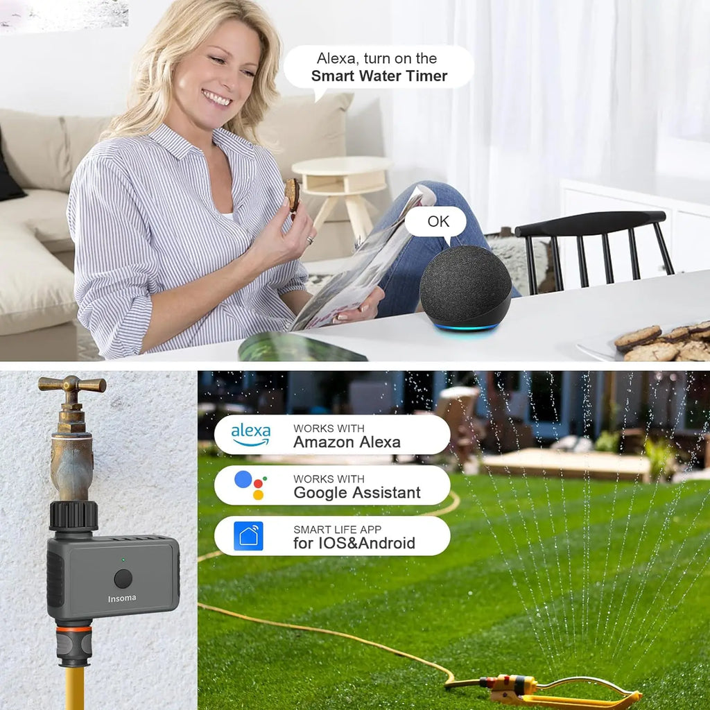 Insoma Wifi temporizador automático de aspersión temporizador remoto de agua de jardín sistema de riego inteligente unidad de Control de manguera compatible con Alexa