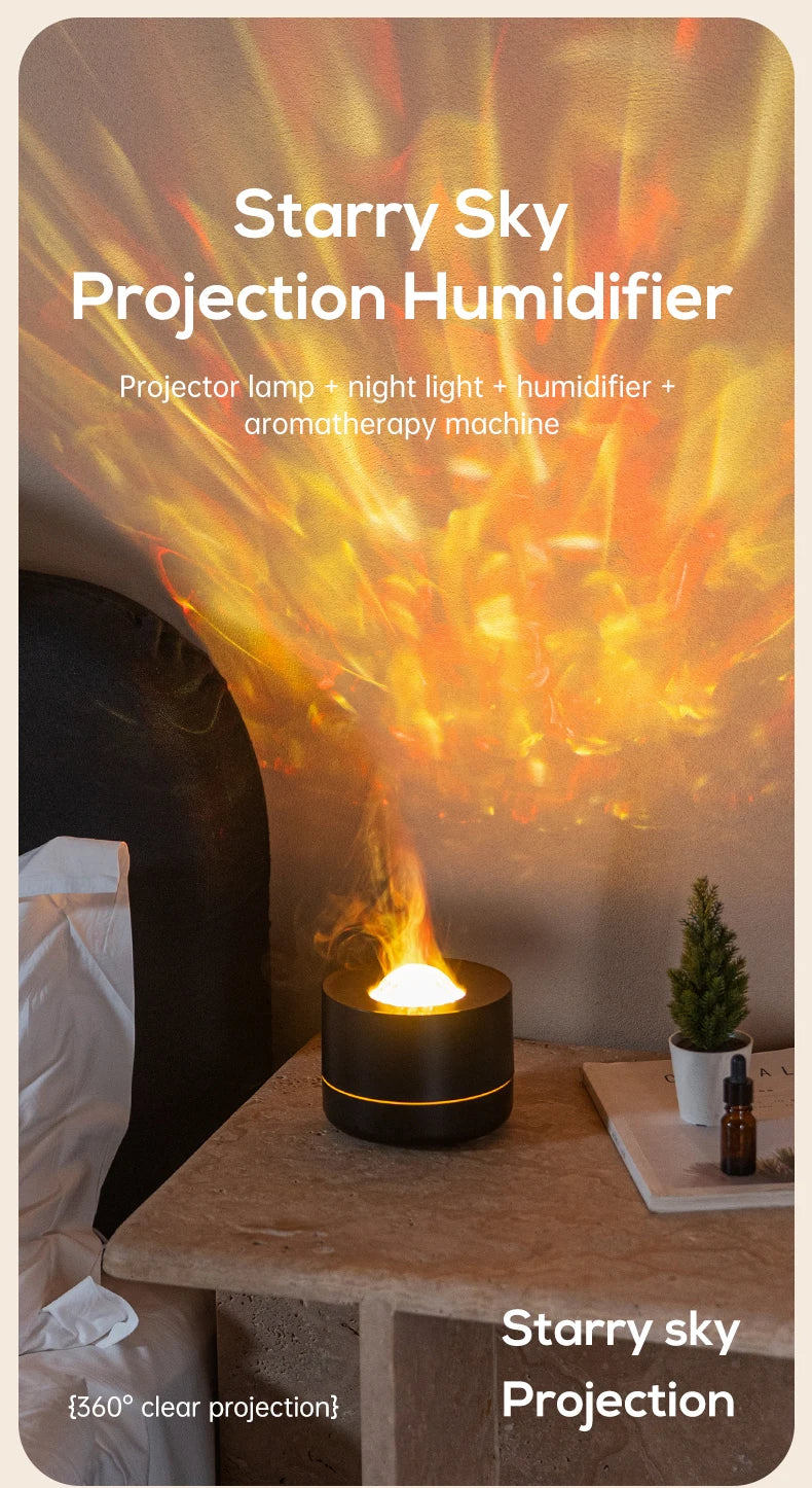 Difusor de aromaterapia 2 en 1, luz de proyección de cielo estrellado, difusor de aceites esenciales de 200ml, humidificador de niebla fría con luz colorida