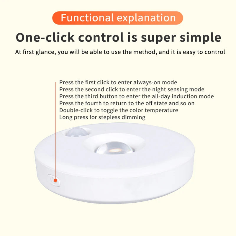 Lámpara LED para debajo del gabinete con Sensor de movimiento PIR, luz nocturna recargable regulable para escaleras, armario, habitación, pasillo, barra de tubo, bombilla detectora