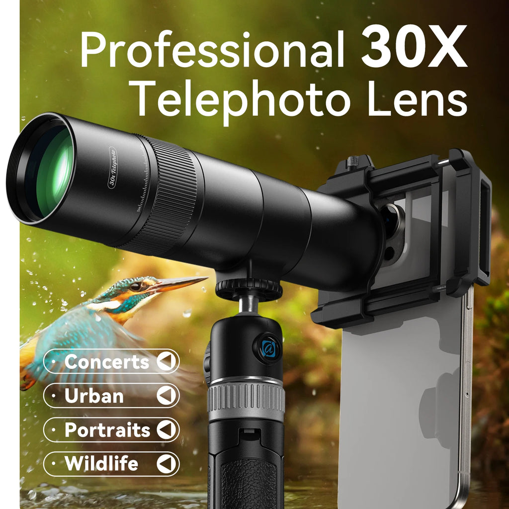 Lente Teleobjetivo Monocular APEXEL 30x para Smartphone con Trípode