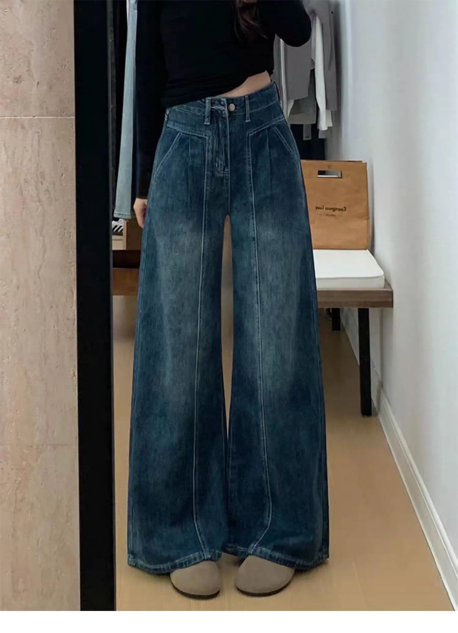 Pantalones Vaqueros de Pierna Ancha y Cintura Alta para Mujer