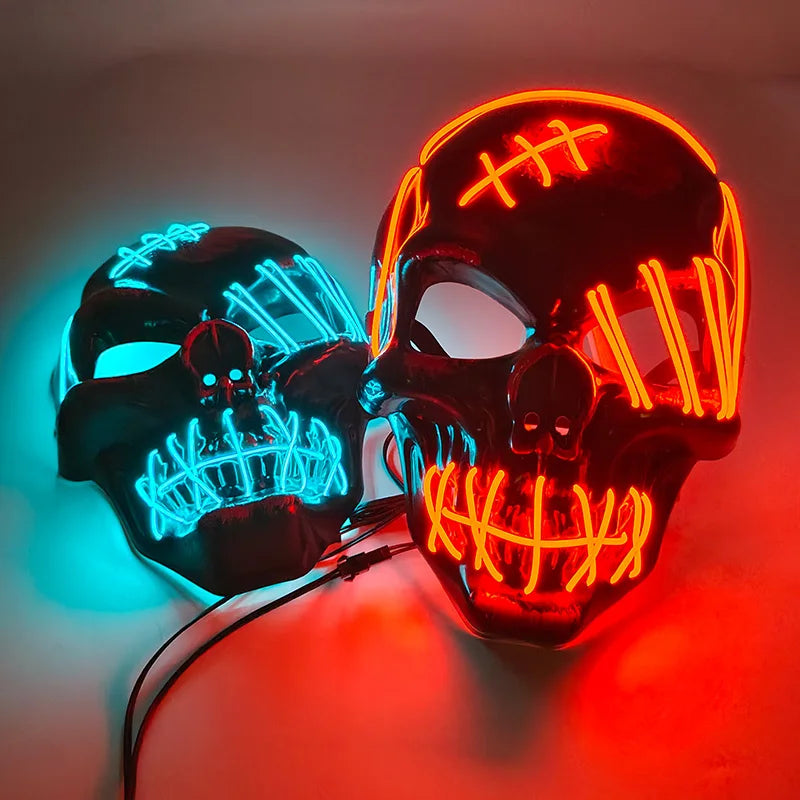 Máscara de calavera de terror brillante, máscara luminosa LED aterradora para Halloween, máscara de diablo brillante para decoración de casa embrujada, accesorios de cosplay