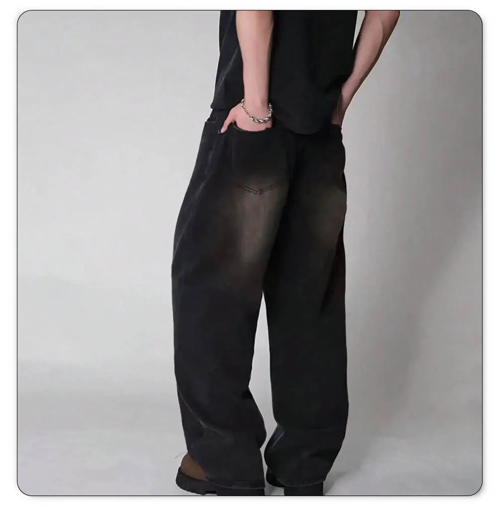 Pantalones Vaqueros Coreanos Casuales para Hombre, Pierna Ancha, Negro