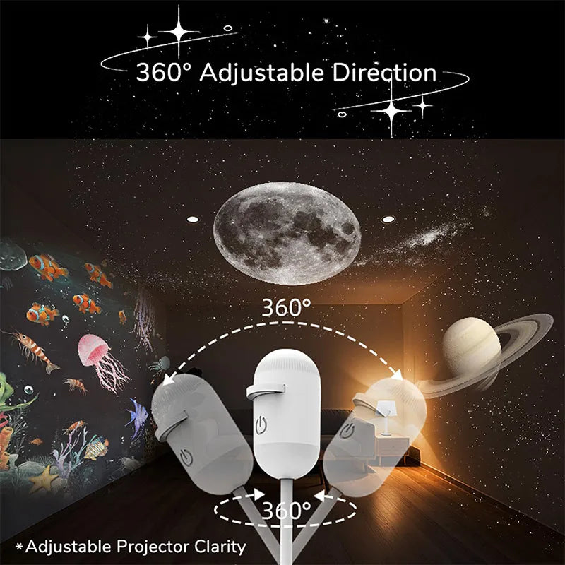 Mini proyector de estrellas galaxia con luz nocturna 2 en 1 y rotación 360°