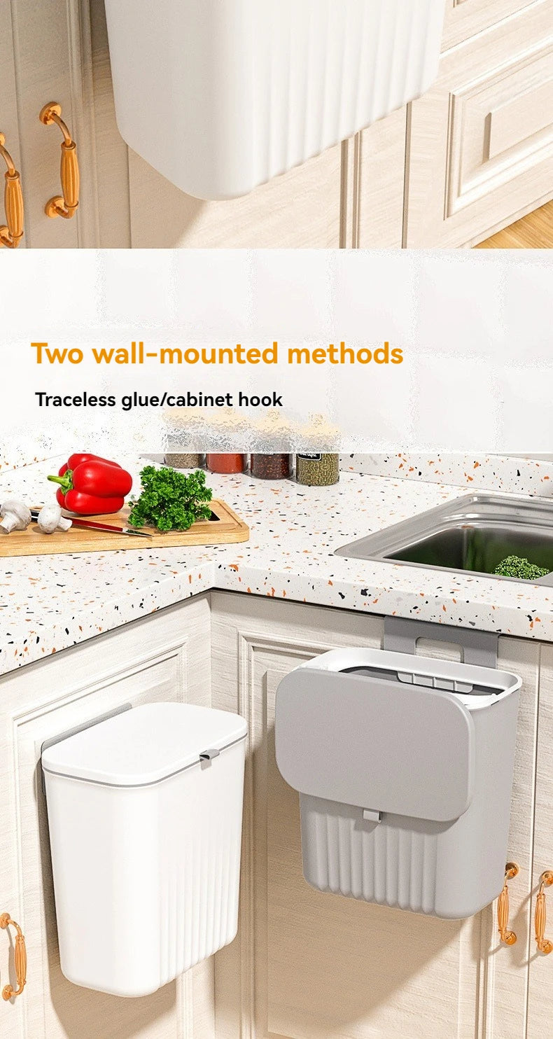 Cubo de basura de clasificación de cocina montado en la pared con tapa, tapa deslizante colgante creativa de gran capacidad sin rastro para el hogar