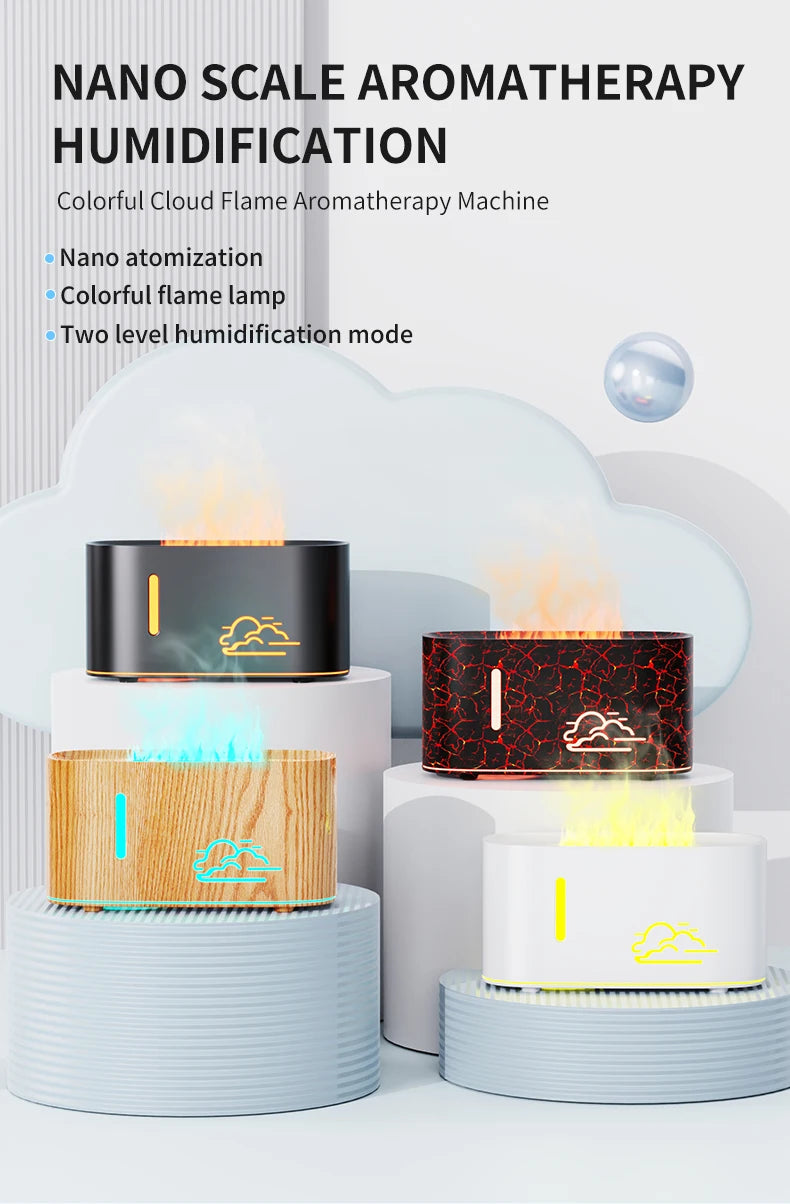 Máquina de aromaterapia con llama de nube, humidificación por nano atomización, lámpara de atmósfera colorida adecuada para oficina y dormitorio