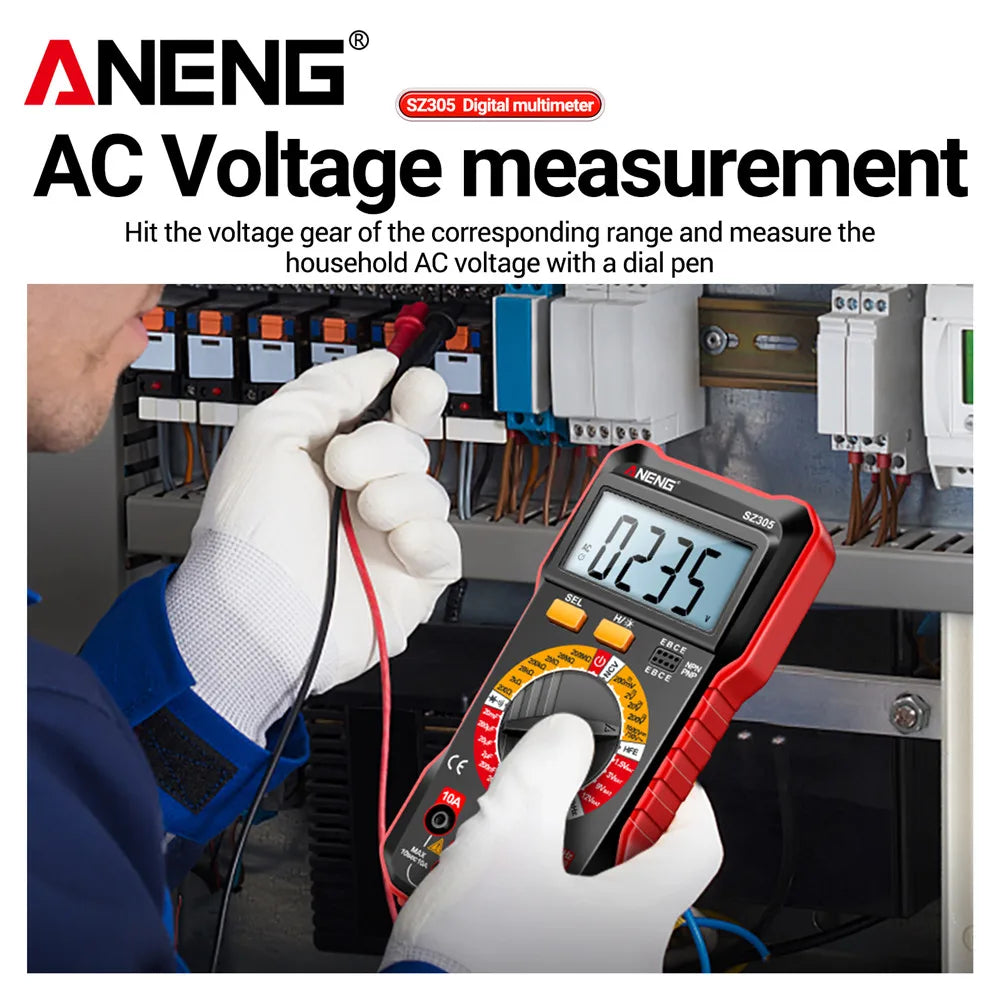 ANENG-multímetro Digital SZ305, condensador amperímetro de voltaje CA/CC profesional, triodo hFE, probador de electricista de inducción de voltaje NCV