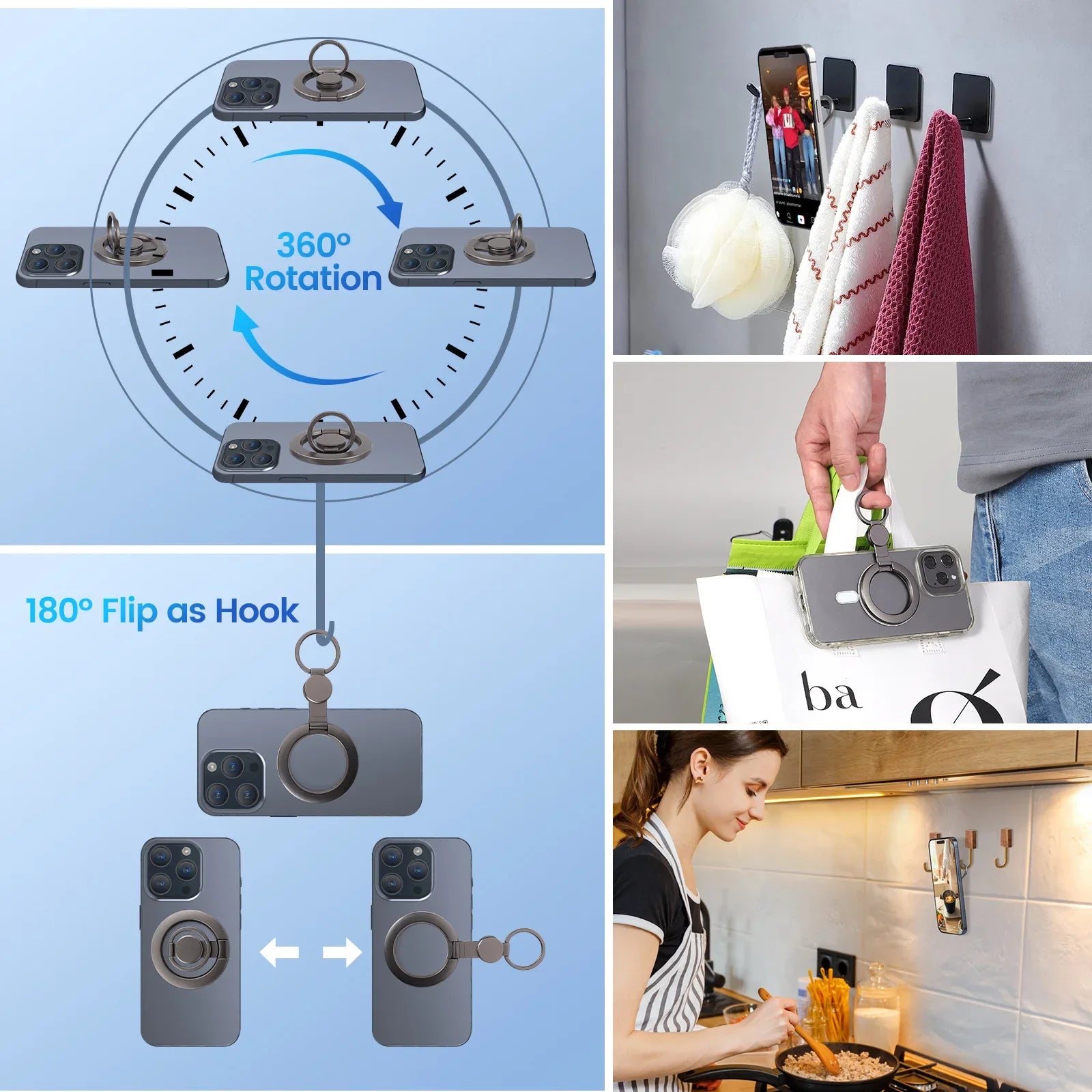 Soporte Magnético para Teléfono, Anillos Magnéticos de Doble Cara para iPhone y Samsung, para Gimnasio, Hogar y Viajes, Accesorio de Fuerte Adhesión
