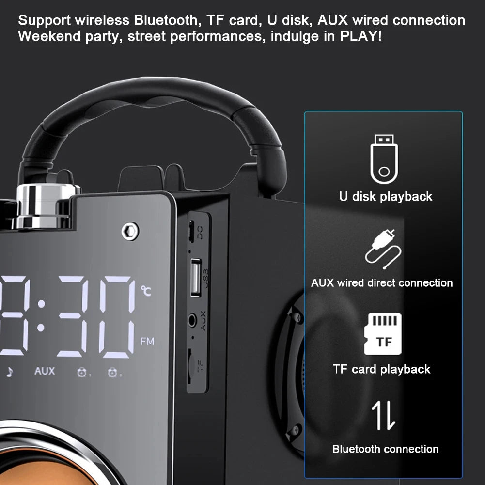 Altavoces Bluetooth inalámbricos de Supergraves de madera, Subwoofer estéreo portátil de alta potencia, Centro de música, soporte TF, Radio FM, HIFI BoomBox