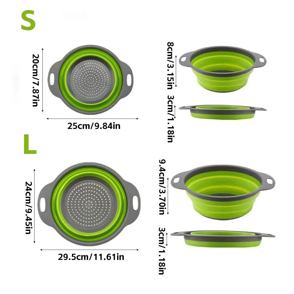 Escurridor plegable de silicona, cesta para lavar frutas y verduras, colador plegable, escurridor plegable, herramienta de almacenamiento de cocina