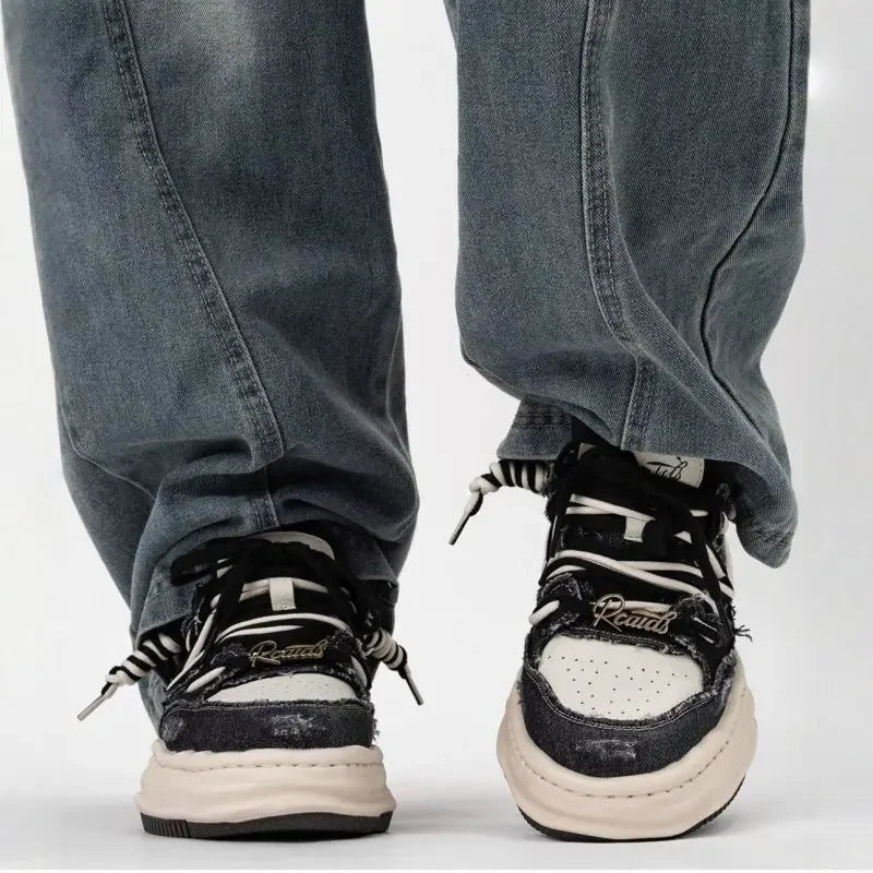 Zapatillas de skate de mezclilla retro para hombre con plataforma