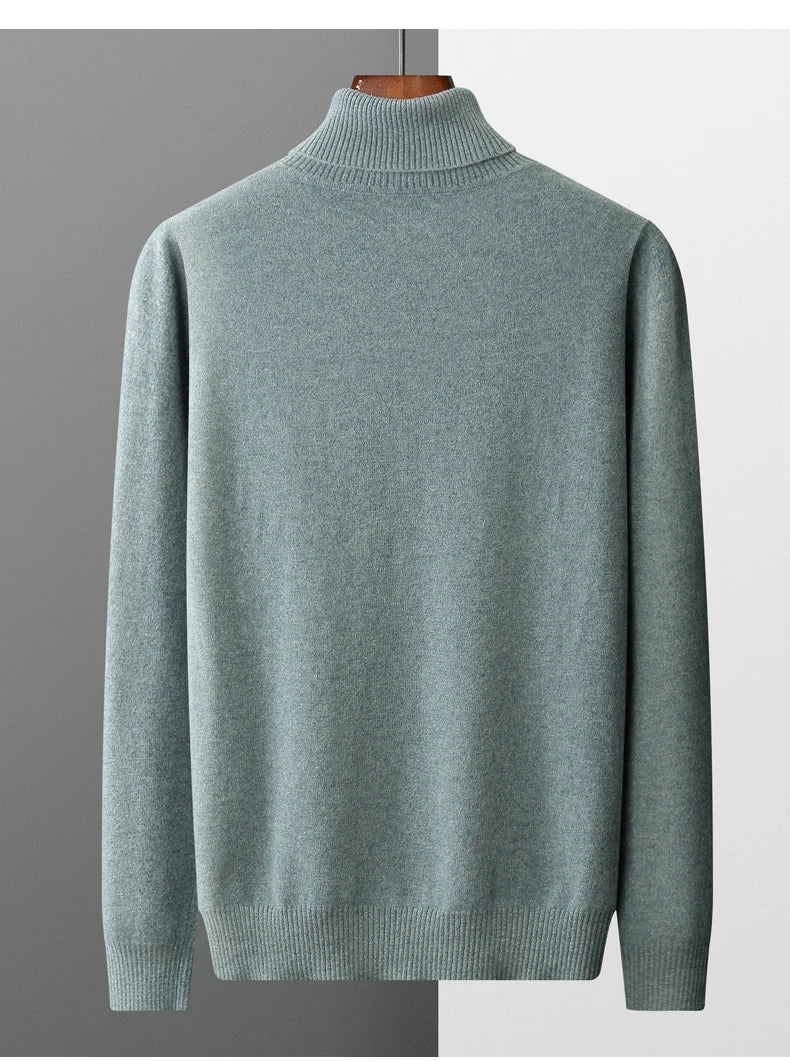 Suéter de cachemira Merina para hombre, Jersey de punto acolchado, cálido, cuello de tortuga, abrigo holgado de talla grande, otoño e invierno, 100%