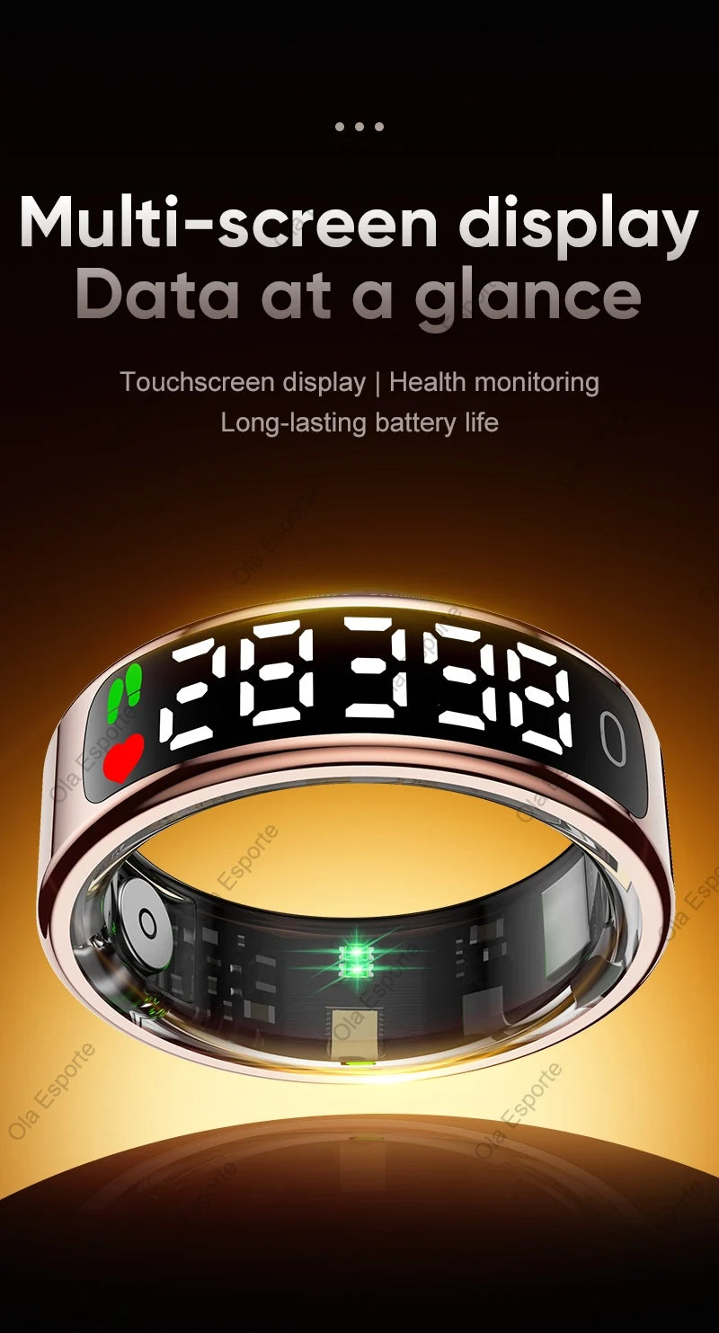 Anillo inteligente pantalla táctil LED Monitor de salud Control de gestos estuche de carga inalámbrica anillo deportivo impermeable hombres mujeres 2025