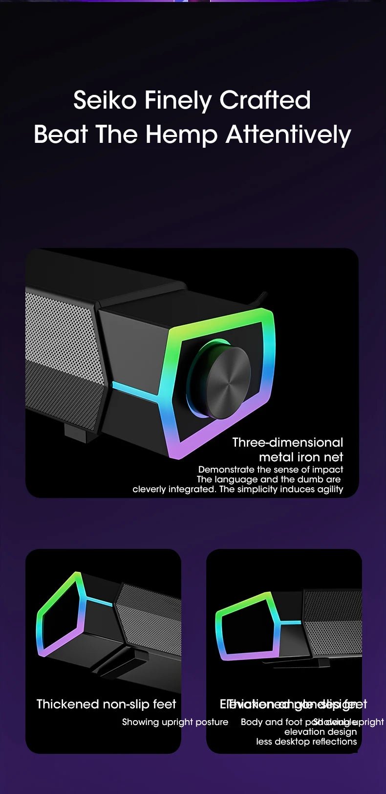 Barra de Sonido Bluetooth 5.0 para PC con Subwoofer y Luces RGB