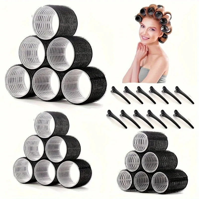 Set de 31 Piezas de Rizadores de Cabello sin Calor con 18 Rodillos Autoadherentes, 12 Pinzas y Gorro de Satén para Ondas Naturales Durante la Noche