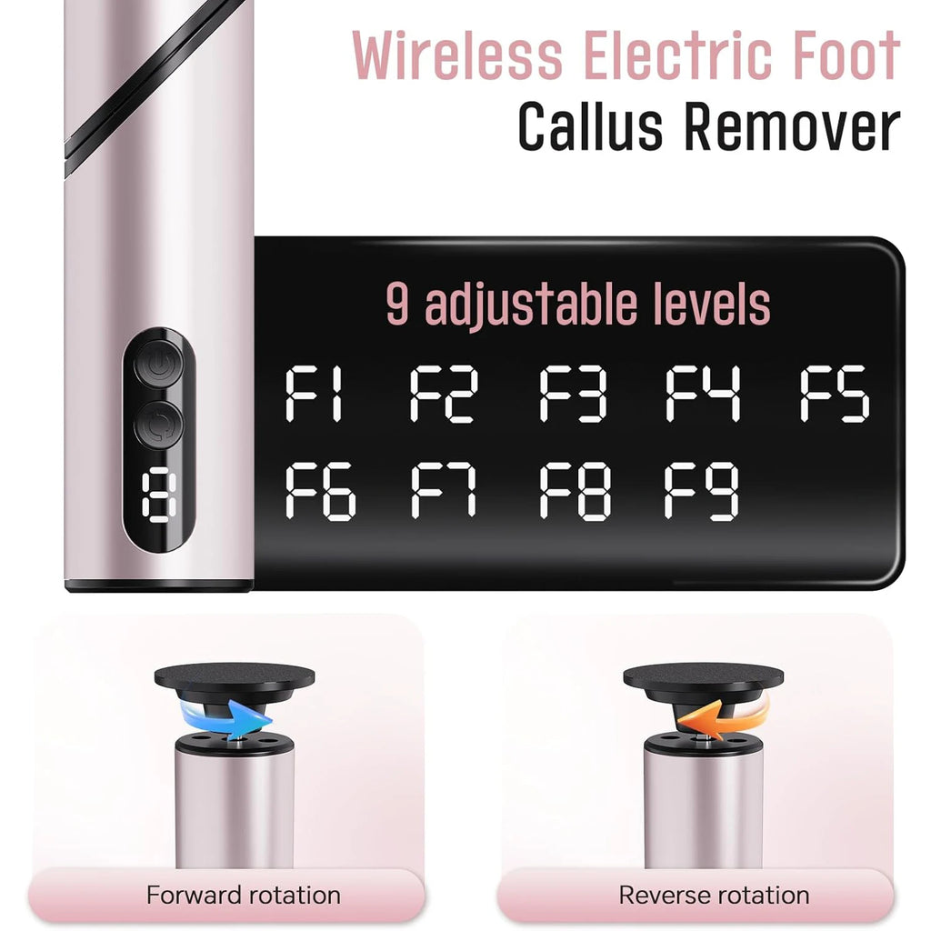    Removedor de callos de pies eléctrico plegable, exfoliación de pies, 9 velocidades ajustables, depurador de pies para pedicura de piel muerta agrietada