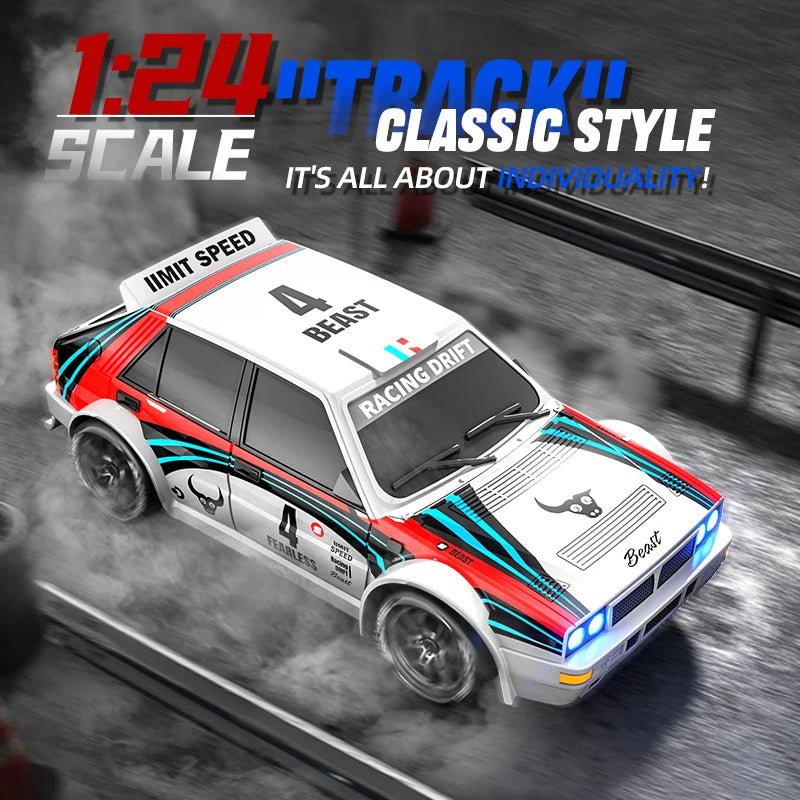 2025 nuevo coche 4WD RC escala 1:24 tracción en las cuatro ruedas Drift con dos configuraciones de velocidad 20 km/h luz LED juguetes para niños recargable SG204