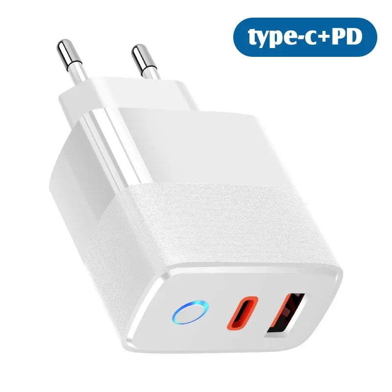 Cargador Rápido Doble Puerto PD+QC5.0 con Indicador LED