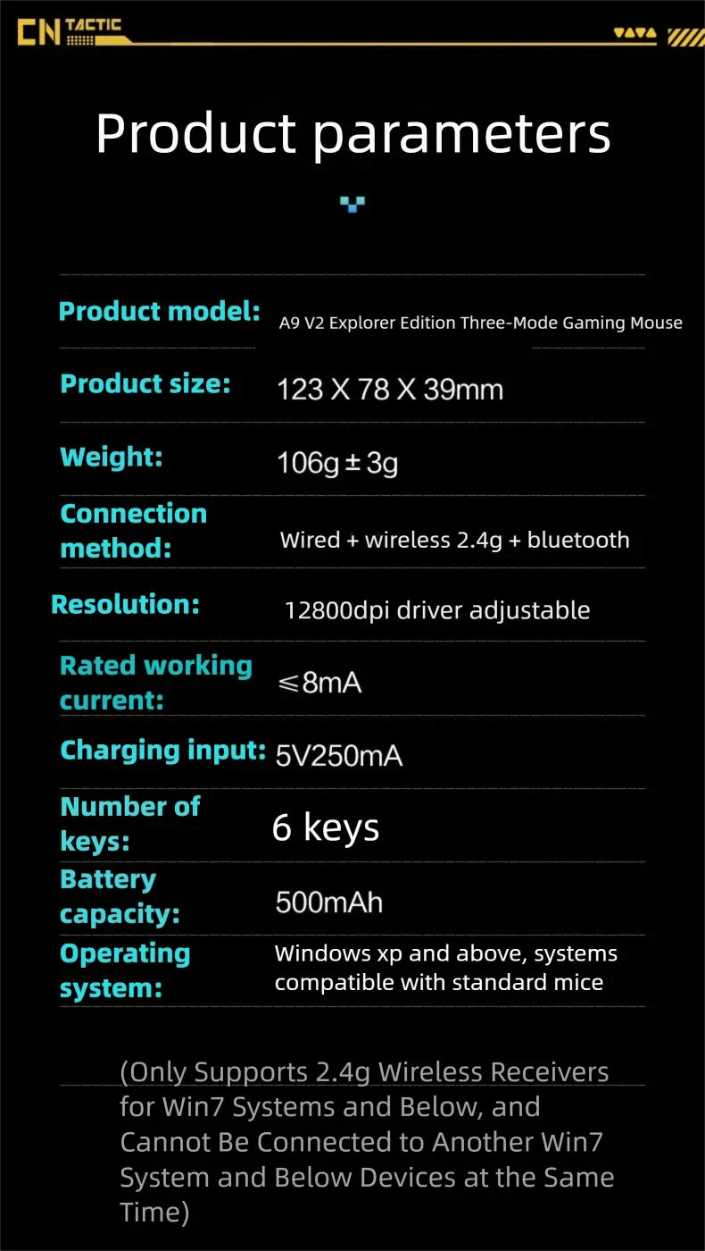 Ratón inalámbrico para juegos Inphic A9 Explorer V2 con indicador de nivel de batería de 500mA, ergonómico, Bluetooth, para oficina, PC y portátil.