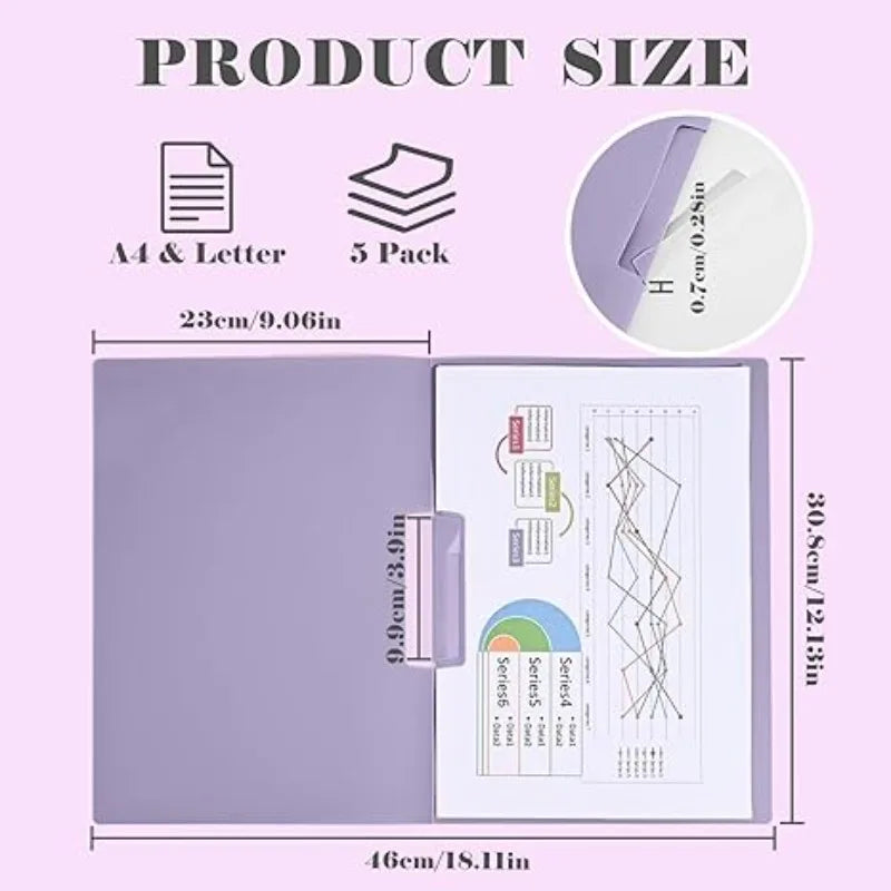 Carpeta de color degradado con hebilla de apertura lateral giratoria para almacenamiento de documentos, organizador para estudiantes de oficina y escuela, 5 uds.
