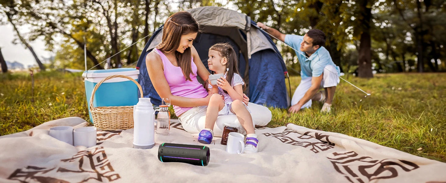Ortizan Altavoz Bluetooth portátil inalámbrico X30 con sonido estéreo de 40 W, graves ricos, resistente al agua IPX7, luces LED, EQ preestablecido, reproducción USB