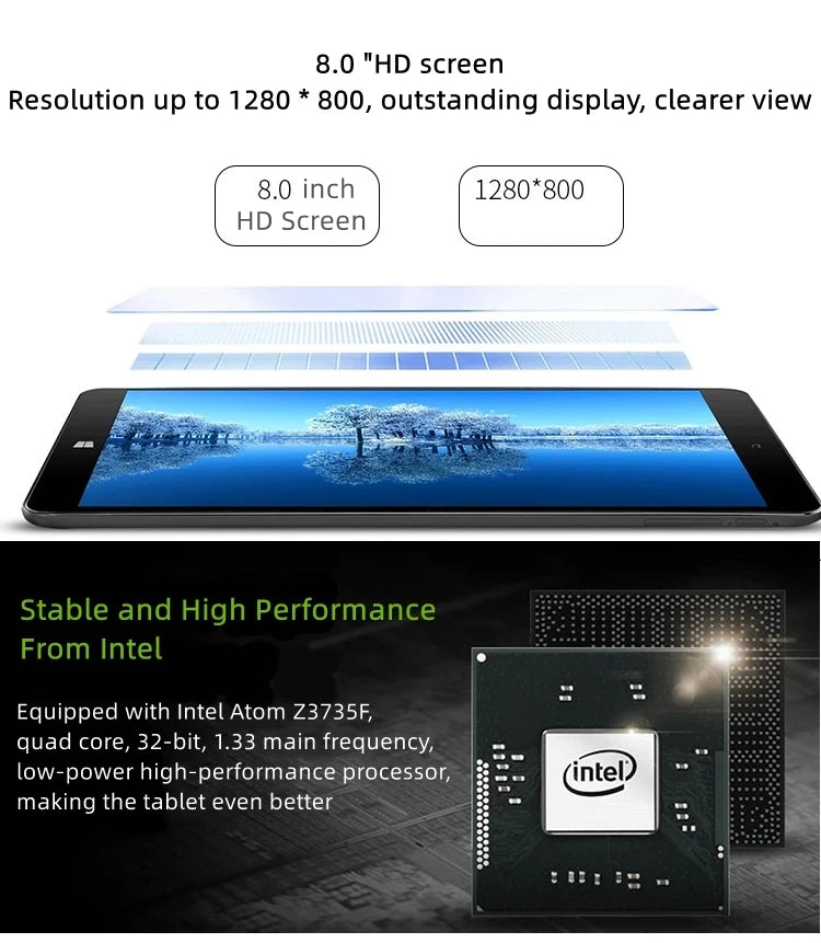 Venta al por Mayor de Tablets AR1 de 8 Pulgadas con Windows 10, 8 GB de RAM, 128 GB de ROM, Intel Z3735F/Z8300 Quad Core, Cámaras Duales, Pantalla IPS de 1280 x 800, WIFI