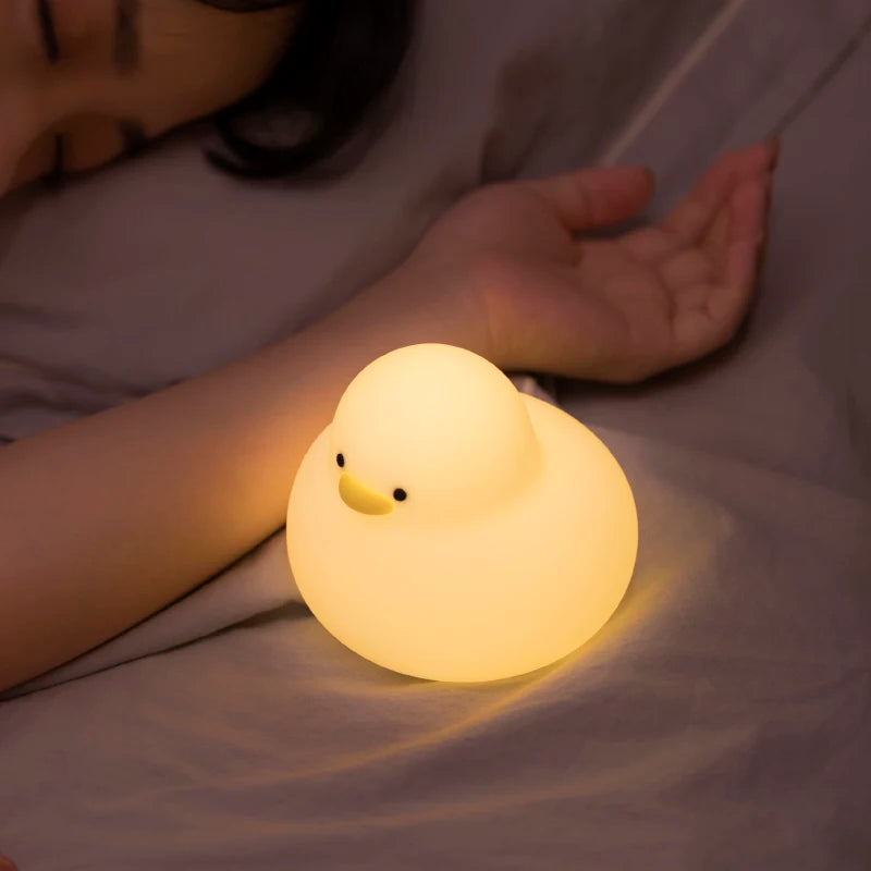 Bonita luz nocturna de pato, lámpara LED Kawaii, luz nocturna recargable por USB, lámpara nocturna táctil para habitación, artefacto de descompresión para protección ocular