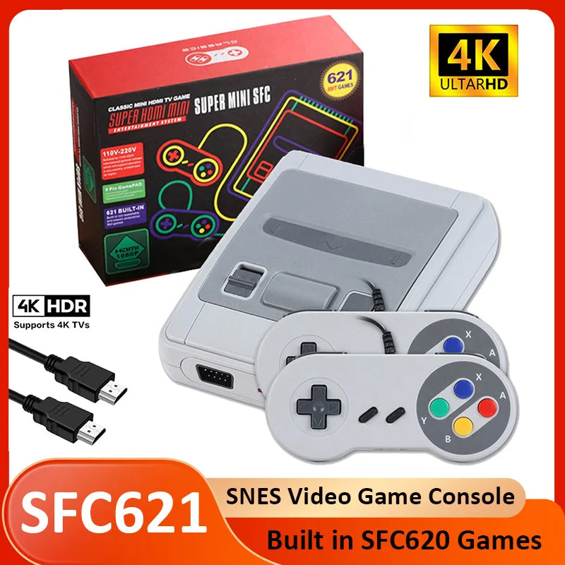Mini consola de videojuegos Retro SFC621, 4K, HDMI, para SNES Home Came, juego SFC620 integrado con mando con cable, regalos para niños