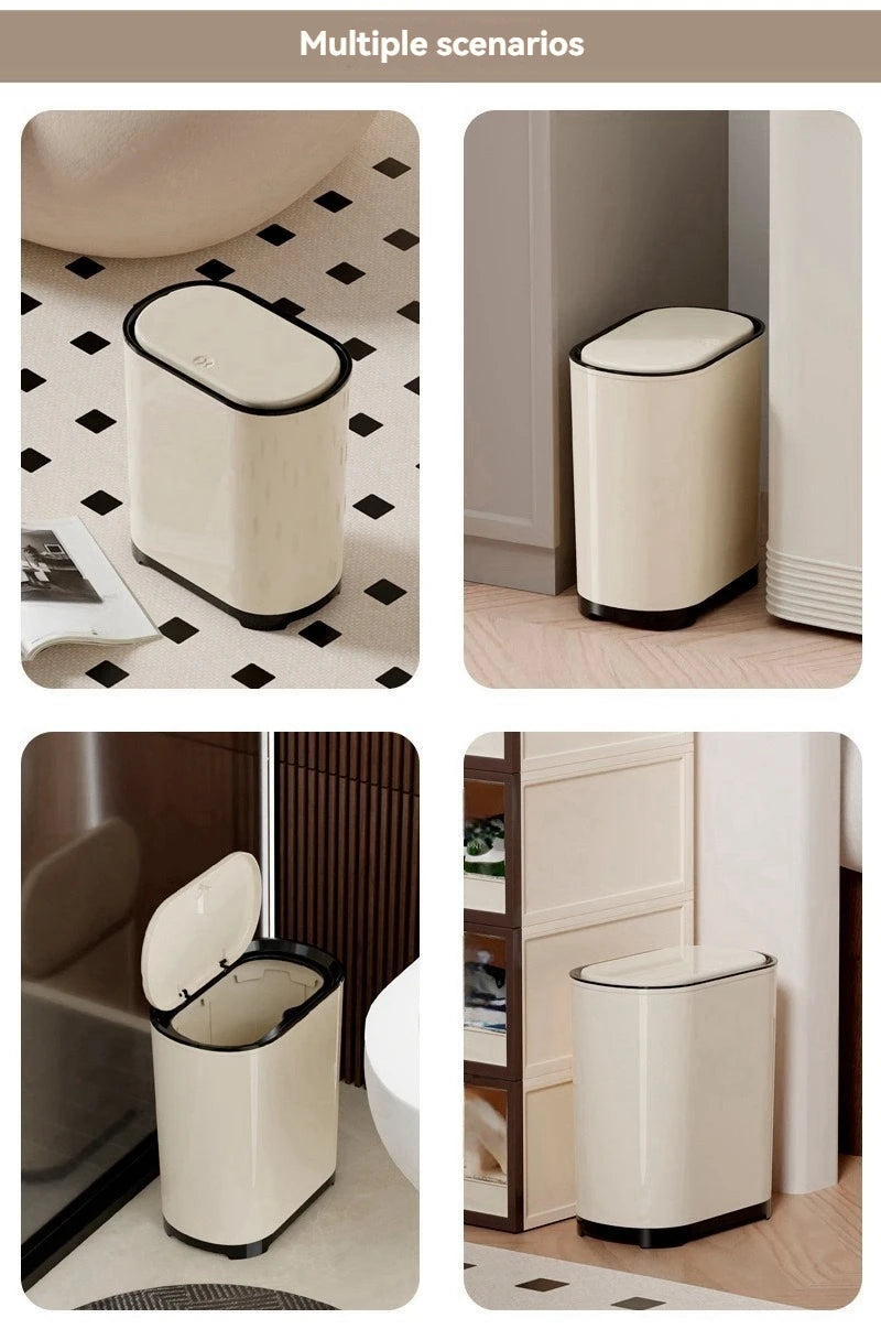 1 unidad/Contenedor de basura de lujo con tapa a presión para uso doméstico en sala de estar, dormitorio, cocina, baño, gran capacidad con tapa