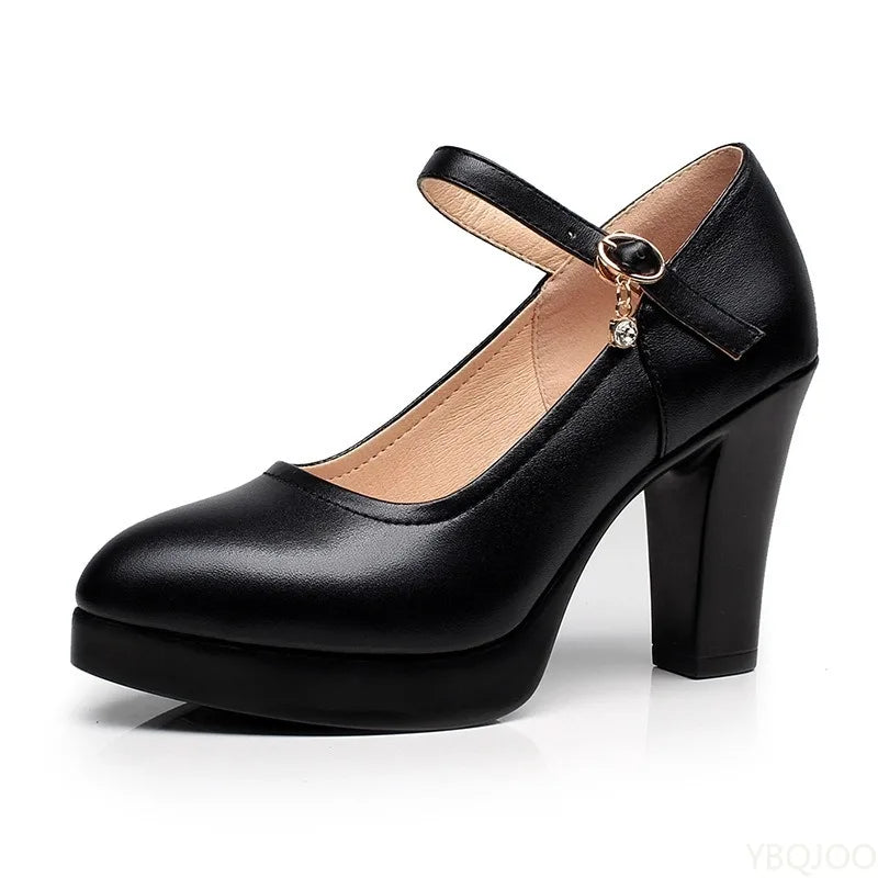 Zapatos de Tacón Grueso con Diamantes para Mujer | Punta Redonda