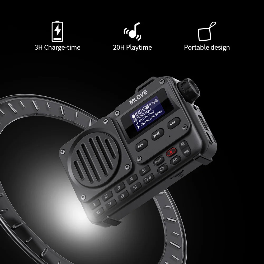 MLOVE BV800 Altavoz Bluetooth súper portátil con radio FM, pantalla LCD, antena, entrada auxiliar, disco USB, tarjeta TF, reproductor de MP3