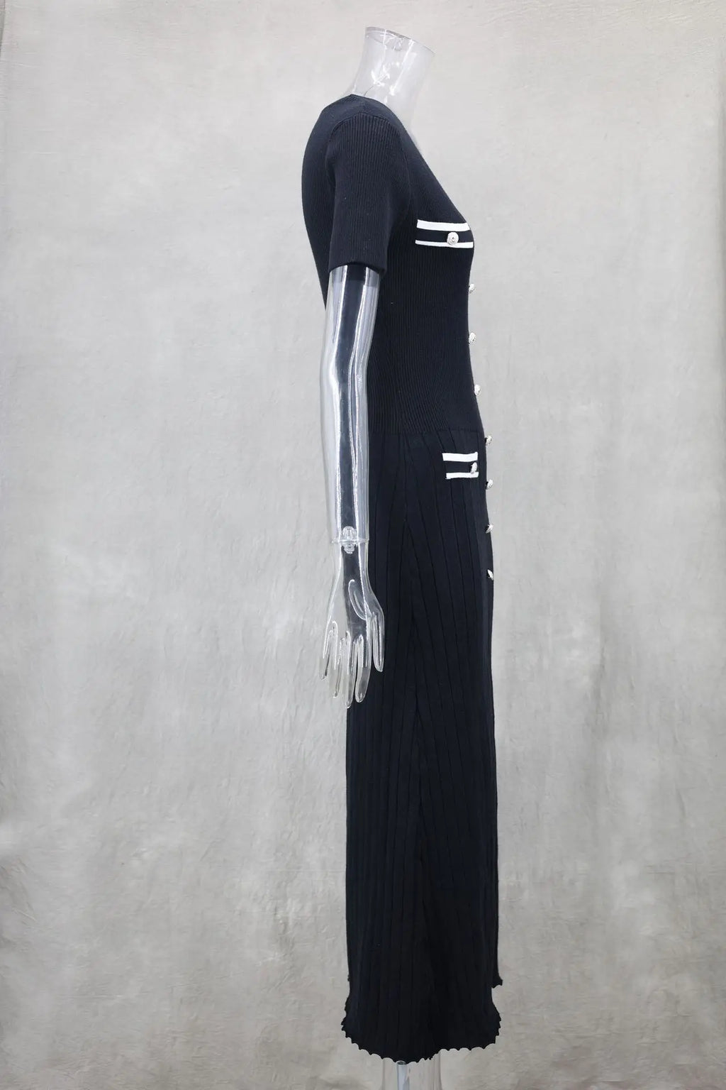 Vestido largo de punto con cuello en V para mujer, suéter elegante de un solo pecho, ropa de calle ceñida al cuerpo, moda de verano, 2024