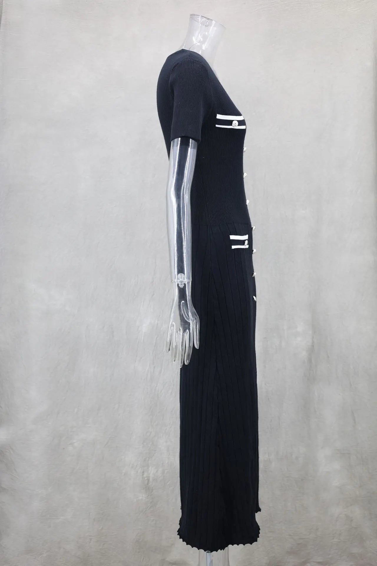 Vestido largo de punto con cuello en V para mujer, suéter elegante de un solo pecho, ropa de calle ceñida al cuerpo, moda de verano, 2024