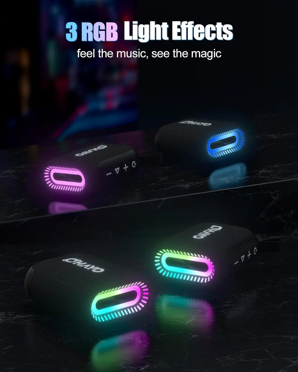 OHAYO Altavoz de ducha Bluetooth, resistente al agua IPX7, potente mini altavoz portátil con clip, inalámbrico, tiempo de reproducción 24 horas, luces RGB